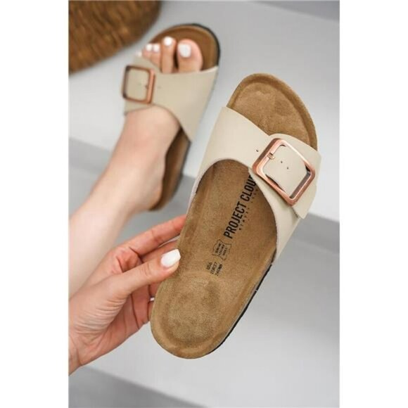 Womens Leather Sandals Suede Insole Cork Footbed Slides Summer Flip Flops - Picture 5 of 7